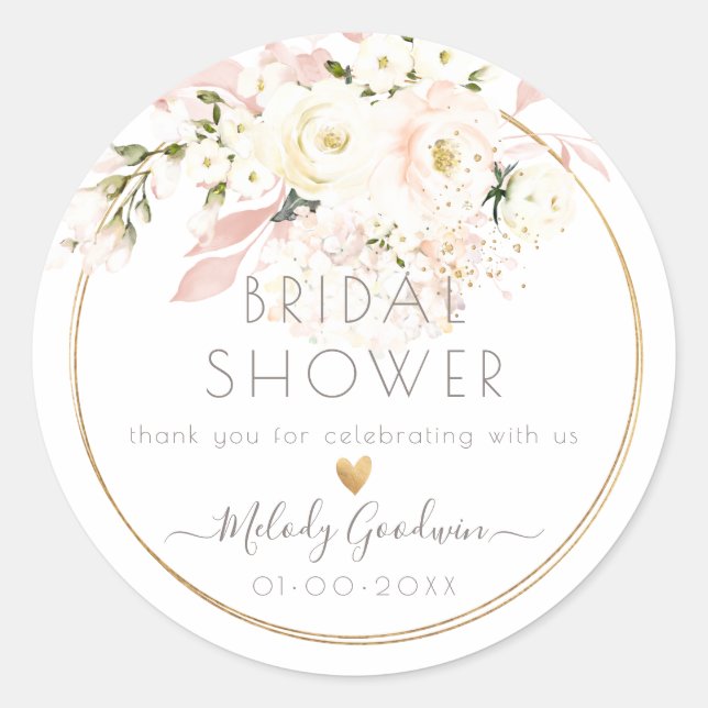 PixDezines H2 Blush Cream Roses Blush Foliage Classic Round Sticker (Front)