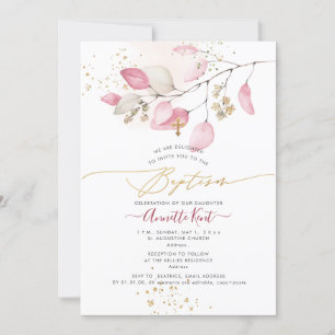 PixDezines H2 Blush Gum Eucalyptus Baptism Invitation