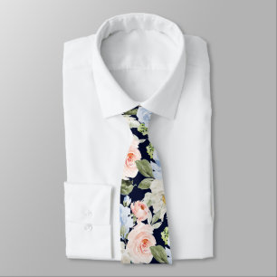 PixDezines H2 Blush Navy+Dusty Blue Roses Tie