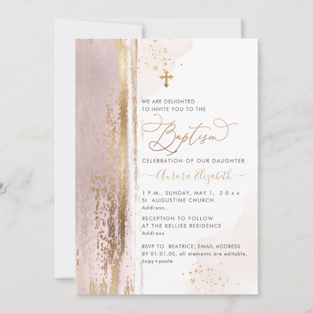 PixDezines H2 Blush Pink Baptism Invitation (Front)