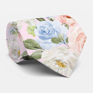 PixDezines H2 Blush Pink+Dusty Blue Roses Tie