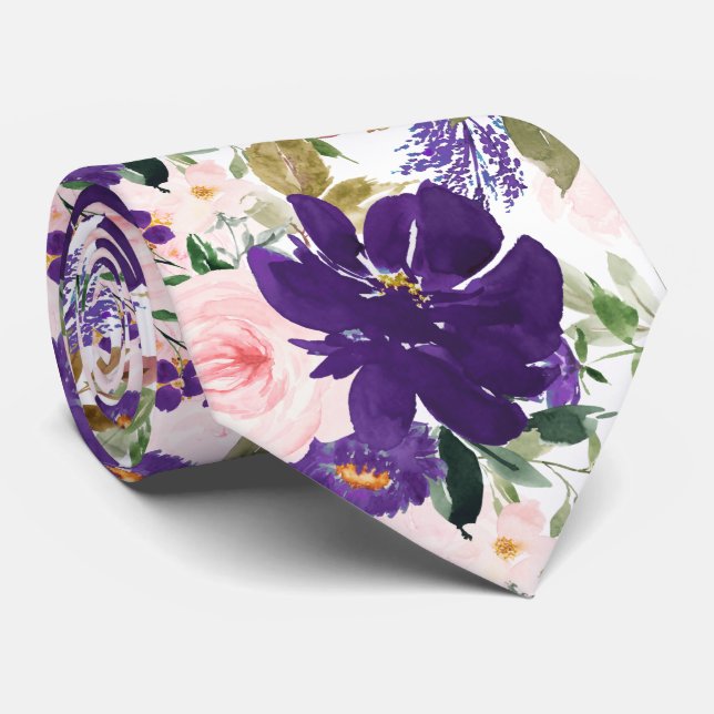 PixDezines H2 Blush Pink Purple Flowers  Tie (Rolled)