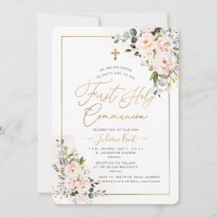 PixDezines H2 Blush Roses First Holy Communion In Invitation