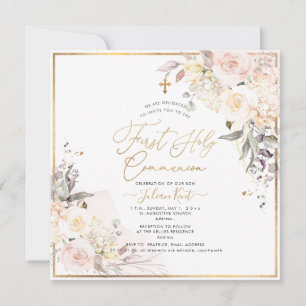 PixDezines H2 Blush Roses First Holy Communion Invitation