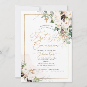 PixDezines H2 Blush Roses First Holy Communion Invitation