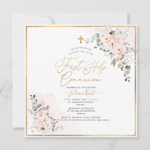 PixDezines H2 Blush Roses First Holy Communion Invitation
