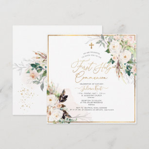 PixDezines H2 Blush Roses First Holy Communion Invitation