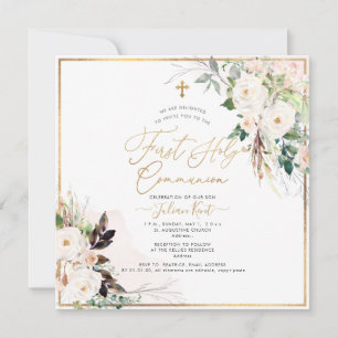 PixDezines H2 Blush Roses First Holy Communion Invitation
