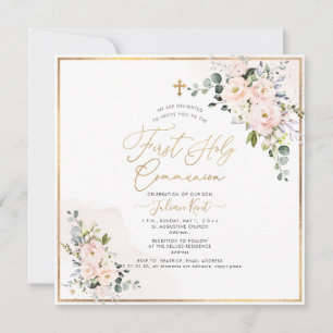 PixDezines H2 Blush Roses First Holy Communion Invitation