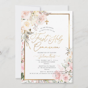 PixDezines H2 Blush Roses First Holy Communion Invitation