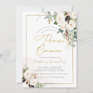 PixDezines H2 Blush Roses Primera Comunion Invitation