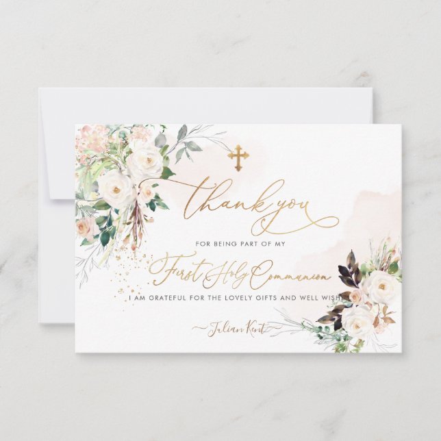 PixDezines H2 Blush Roses Thank You Card (Front)