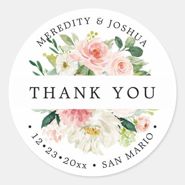 PixDezines H2 Blush Roses Wedding Favours Classic Round Sticker (Front)