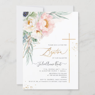 PixDezines H2 Blush White Peonies Baptism Invitation