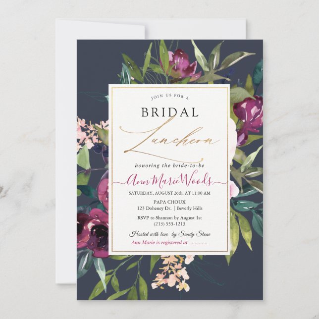 PixDezines H2 Burgundy Navy Blush Bridal Luncheon Invitation (Front)