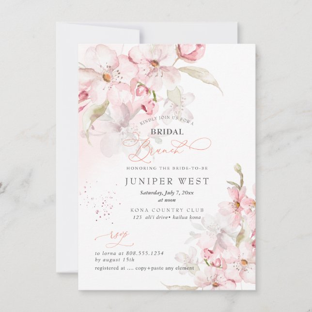PixDezines H2 Cherry Blossoms Bridal Brunch Save The Date (Front)