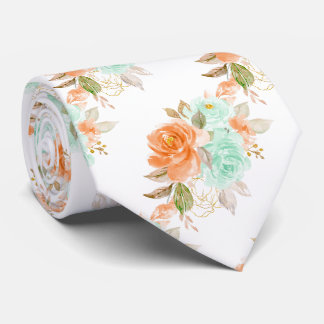 PixDezines H2 Coral Orange Green Roses Tie