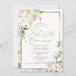 PixDezines H2 Cream Rose First Holy Communion Invitation