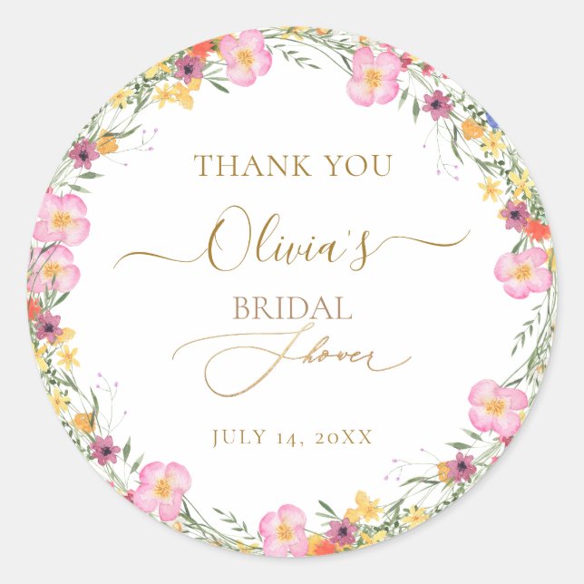 PixDezines H2 Delicate Wild Flowers Bridal Shower Classic Round Sticker (Front)