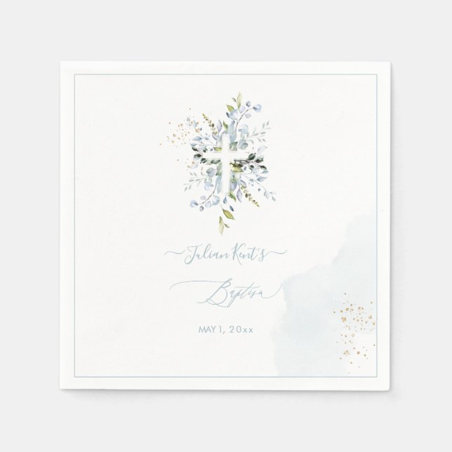PixDezines H2 Dusty Blue Eucalyptus Baptism Napkin (Front)