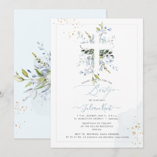 PixDezines H2 Dusty Blue Eucalyptus Bautizo Invitation