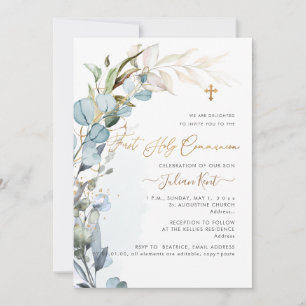 PixDezines H2 Dusty Blue Gum Foliage Communion Invitation