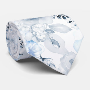 PixDezines H2 Dusty Blue Navy Roses Neck Tie