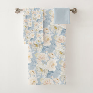 PixDezines H2 Dusty Blue Roses Bath Towel Set