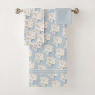 PixDezines H2 Dusty Blue Roses Bath Towel Set