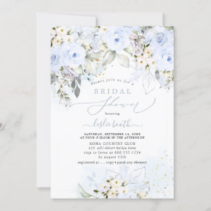 PixDezines H2 Dusty Blue Roses Bridal Shower Invitation