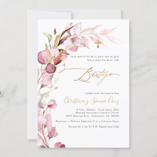 PixDezines H2 Dusty Blush Gum Eucalyptus Bautizo Invitation
