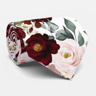 PixDezines H2 Dusty Pink Blush Burgundy Flowers Tie
