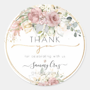 PixDezines H2 Dusty Pink Cream Roses Thank You Classic Round Sticker