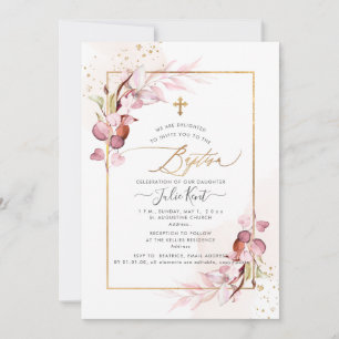 PixDezines H2 Dusty Pink Gum Eucalyptus Baptism Invitation