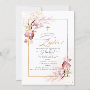 PixDezines H2 Dusty Pink Gum Eucalyptus Baptism Invitation