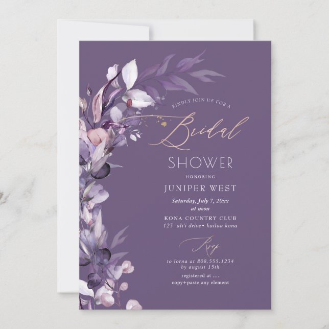 PixDezines H2 Dusty Purple Eucalyptus Invitation (Front)