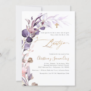 PixDezines H2 Dusty Purple Gum Eucalyptus Bautizo Invitation