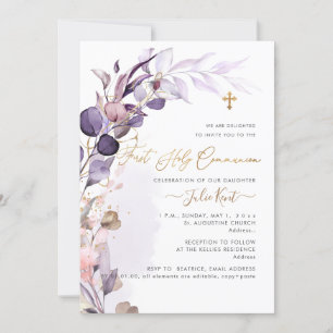 PixDezines H2 Dusty Purple Gum Foliage Communion Invitation