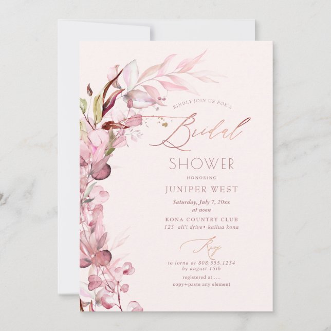 PixDezines H2 Dusty Rose Eucalyptus Bridal Shower Invitation (Front)