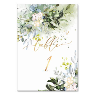 PixDezines H2 Elegant Blue Gum Eucalyptus FauxGold Table Number