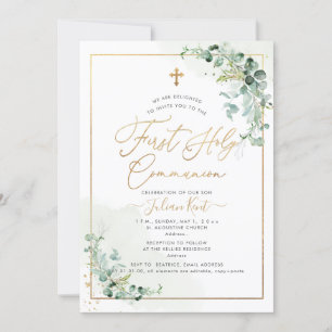 PixDezines H2 Eucalyptus First Holy Communion Invi Invitation