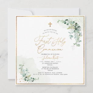 PixDezines H2 Eucalyptus First Holy Communion Invitation