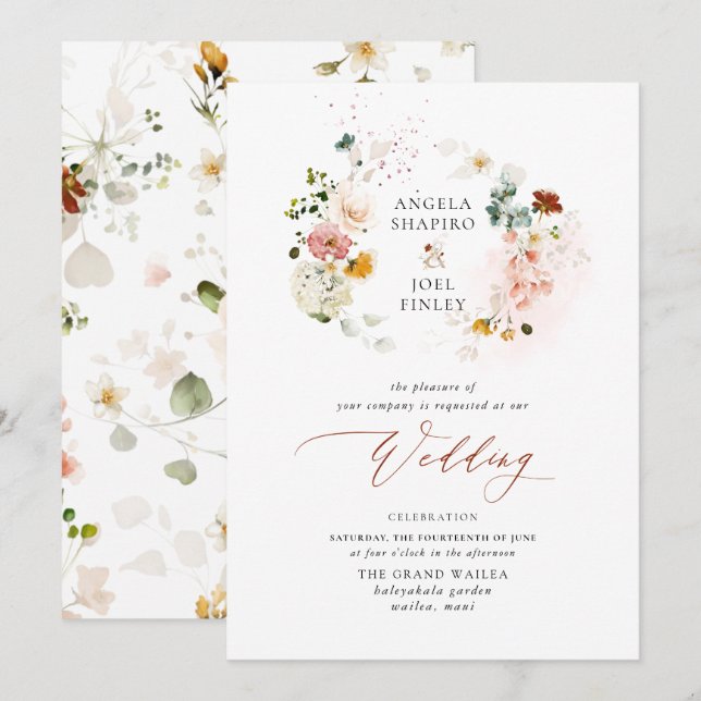 PixDezines H2 Fall Garden Flowers Boho Wedding Inv Invitation (Front/Back)