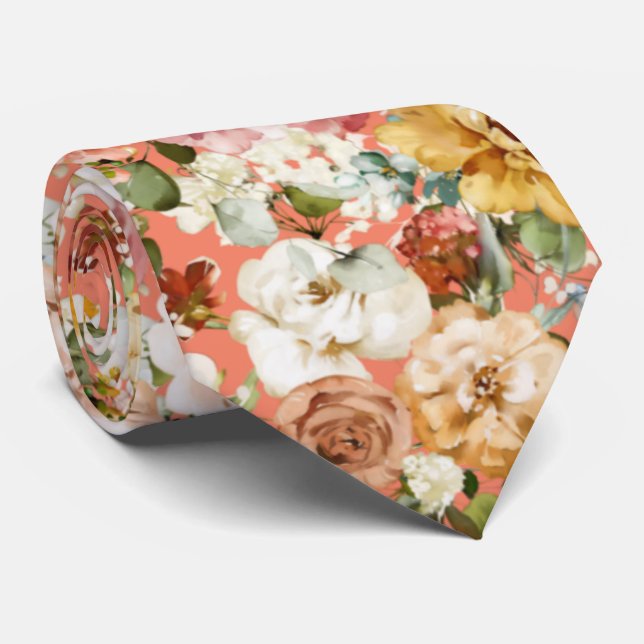 PixDezines H2 Fall Garden Flowers Neck Tie (Rolled)