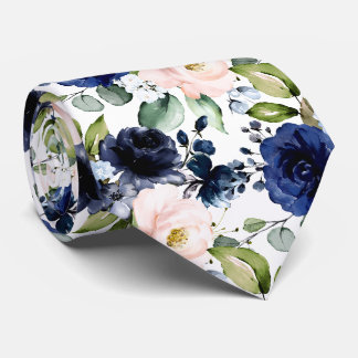 PixDezines H2 Flowers Blush Navy Blue Tie