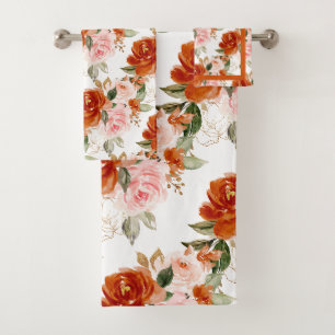 PixDezines H2 Flowers Blush Rust Orange Roses Bath Towel Set