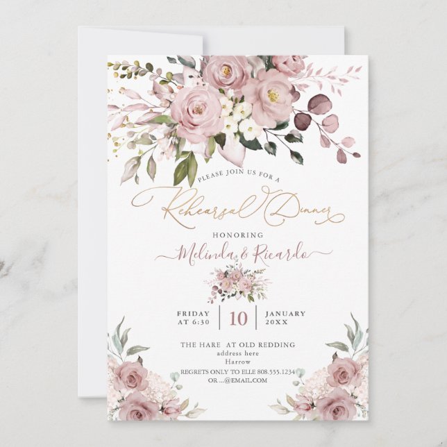 PixDezines H2 Flowers Dusty Roses Hydrangeas Invitation (Front)