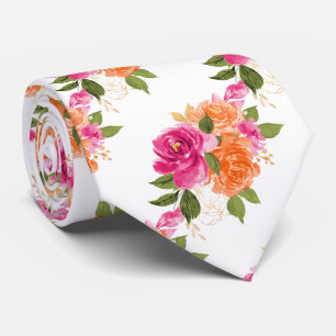 PixDezines H2 Flowers Hot Pink Orange Roses Tie