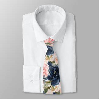 PixDezines H2 Flowers Navy Blue Blush Roses Tie