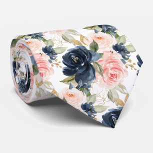 PixDezines H2 Flowers Navy Blue Blush Roses Tie